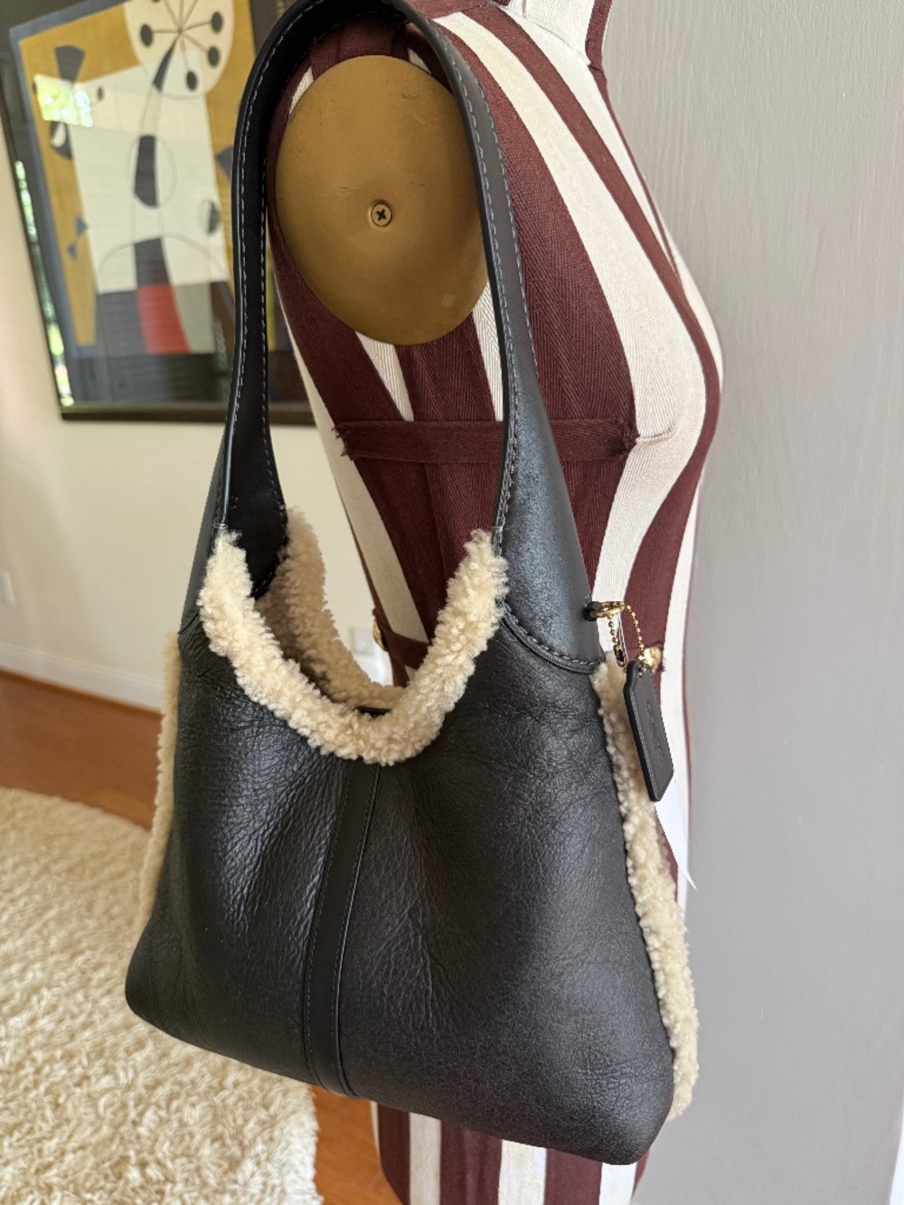 Coach Brooklyn 28 Shearling Leather Shoulder Bag Black Pouch Dust Bag NWT - Picture 3 of 14
